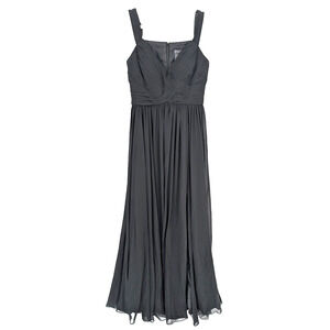 VTG Basix Black‎ Sheer Chiffon Layered Twist Front Glam Pleated Event Maxi Gown